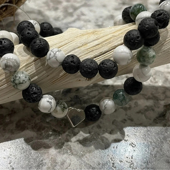 Natural 6mm Tree Agate & Lava Stone Boho Bracelets - 7 Inches - Picture 2 of 7